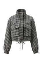 Women’s Winter Comfortable Houndstooth High Collar Cropped Jacket