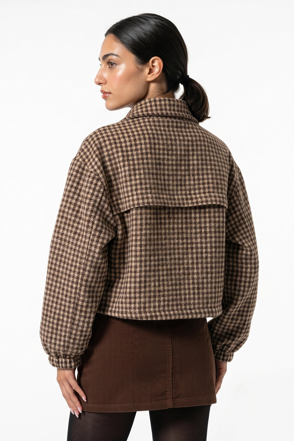 Women’s Winter Comfortable Houndstooth High Collar Cropped Jacket