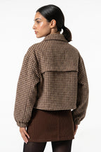 Women’s Winter Comfortable Houndstooth High Collar Cropped Jacket
