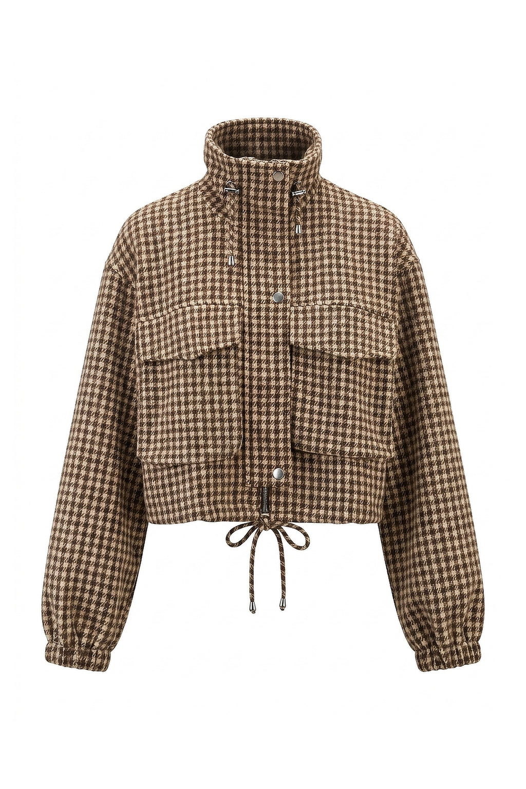 Women’s Winter Comfortable Houndstooth High Collar Cropped Jacket