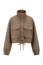 Women’s Winter Comfortable Houndstooth High Collar Cropped Jacket