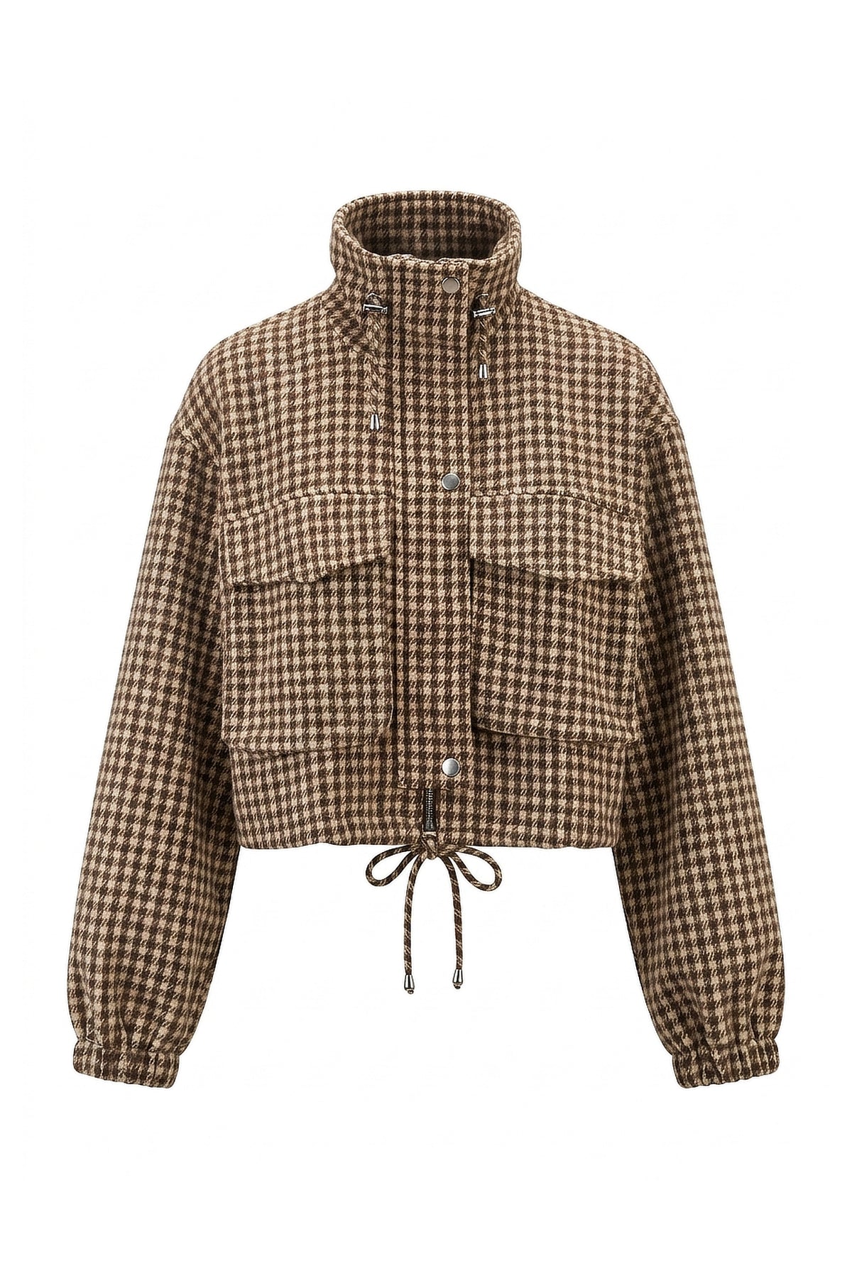 Women’s Winter Comfortable Houndstooth High Collar Cropped Jacket