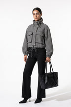 Women’s Winter Comfortable Houndstooth High Collar Cropped Jacket