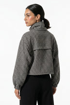 Women’s Winter Comfortable Houndstooth High Collar Cropped Jacket