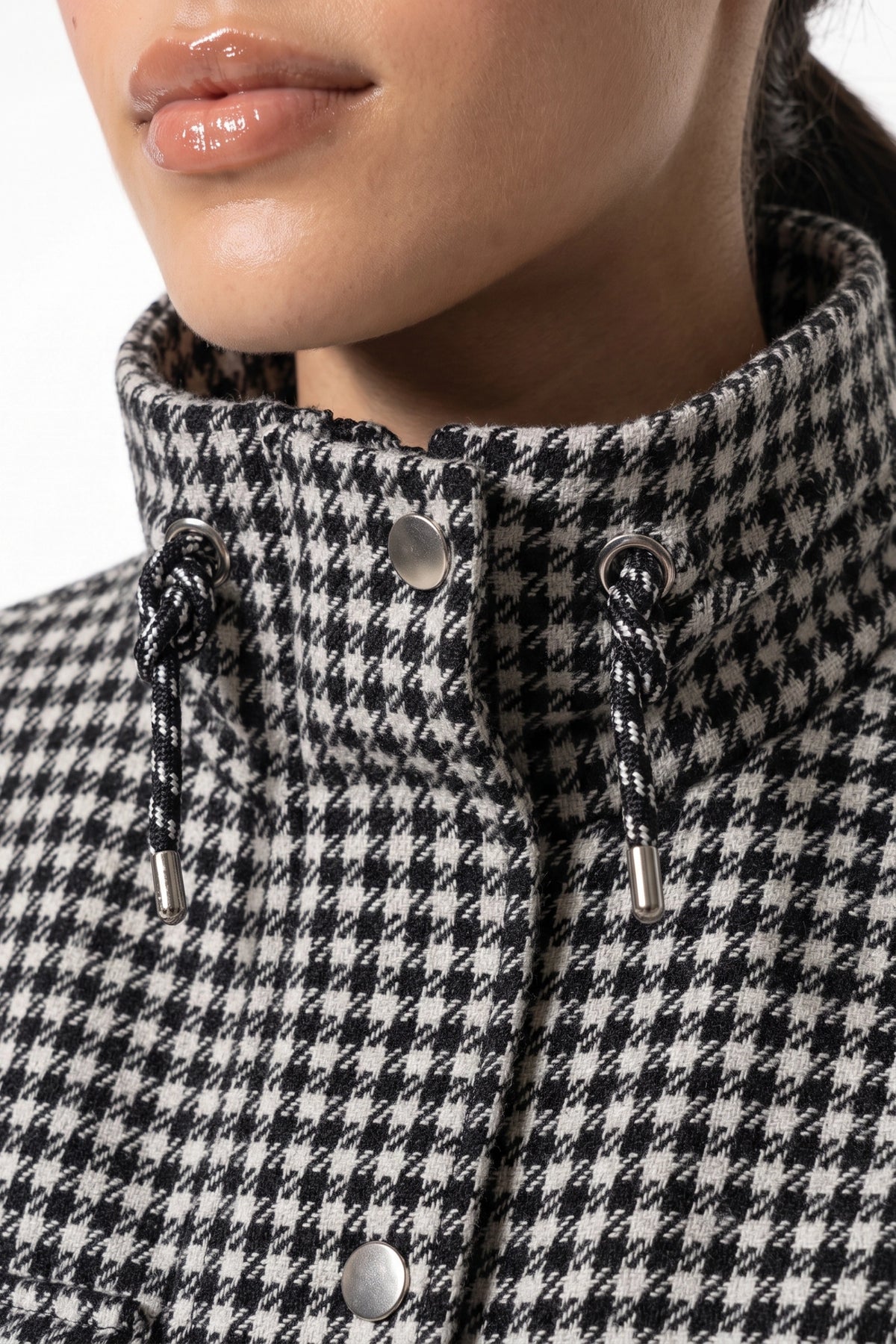 Women’s Winter Comfortable Houndstooth High Collar Cropped Jacket