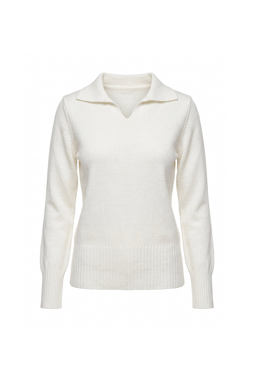 Women's Winter Knitted V Neck Polo Jumper with Long Sleeves