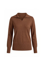 Women's Winter Knitted V Neck Polo Jumper with Long Sleeves