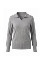 Women's Winter Knitted V Neck Polo Jumper with Long Sleeves