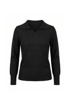 Women's Winter Knitted V Neck Polo Jumper with Long Sleeves
