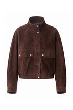 Women’s Winter Brown Suede Jacket with Cropped Fit and Stand Collar