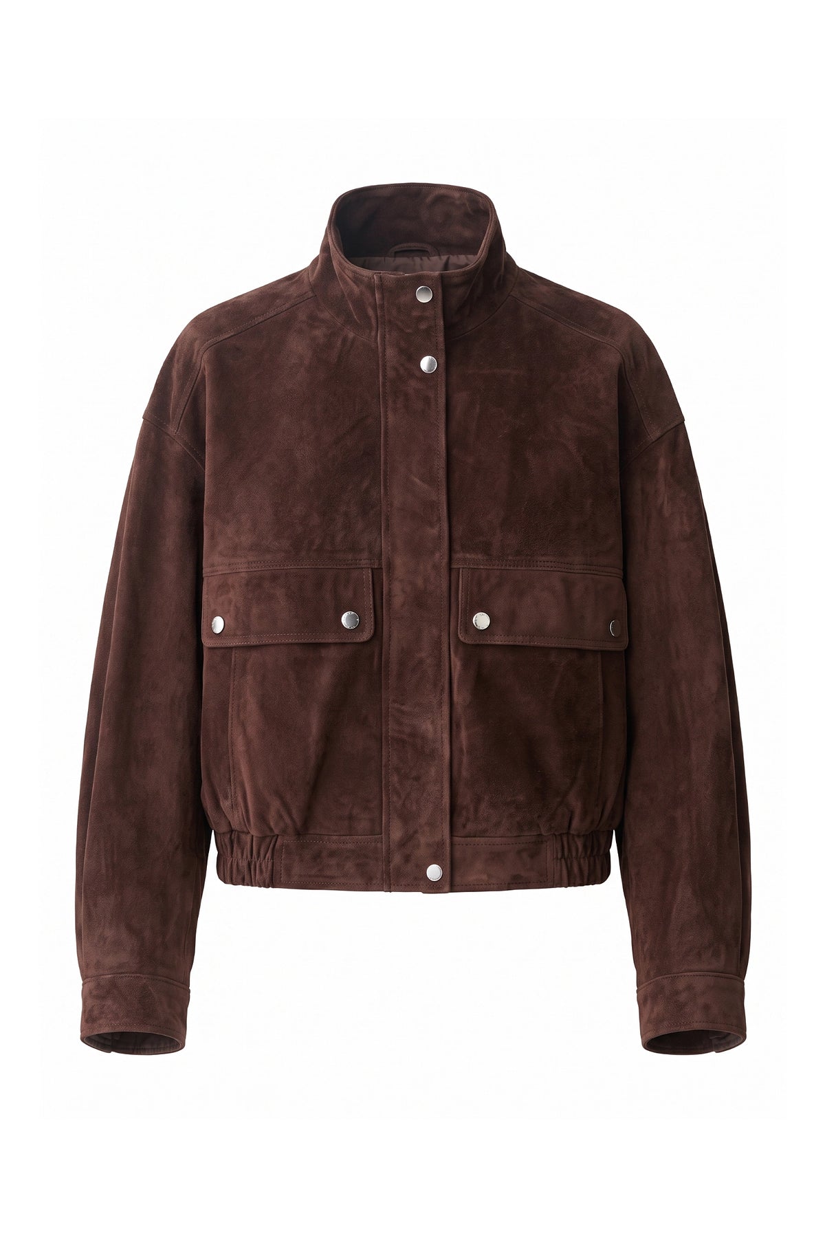 Women’s Winter Brown Suede Jacket with Cropped Fit and Stand Collar