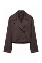 Women's Winter Stylish Short Cropped Trench Coat with Double Breasted Front