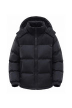 Men’s Winter Warm Hooded Puffer Jacket with Corduroy Yoke