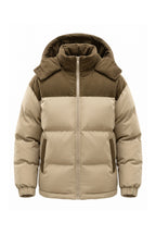 Men’s Winter Warm Hooded Puffer Jacket with Corduroy Yoke