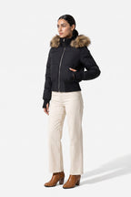 Women’s Winter Warm Cropped Puffer Jacket with Fur Trim Hood