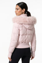Women’s Winter Warm Cropped Puffer Jacket with Fur Trim Hood