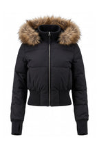 Women’s Winter Warm Cropped Puffer Jacket with Fur Trim Hood