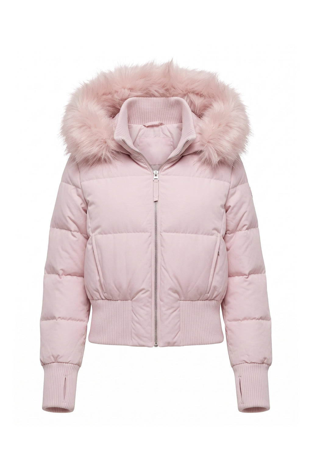 Women’s Winter Warm Cropped Puffer Jacket with Fur Trim Hood