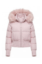 Women’s Winter Warm Cropped Puffer Jacket with Fur Trim Hood