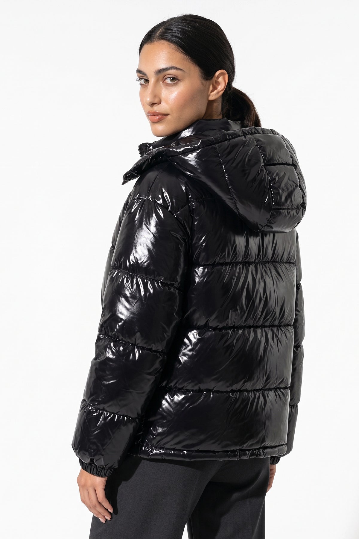 Women's Winter Warm Glossy Puffer Jacket with Hood