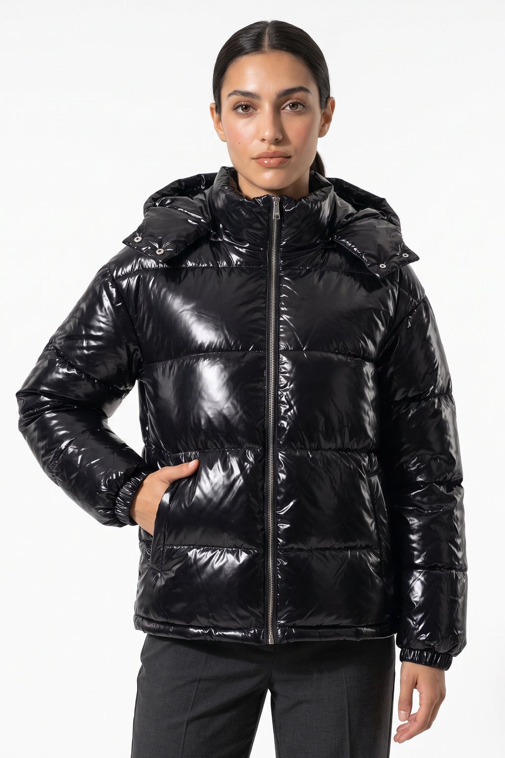 Women's Winter Warm Glossy Puffer Jacket with Hood
