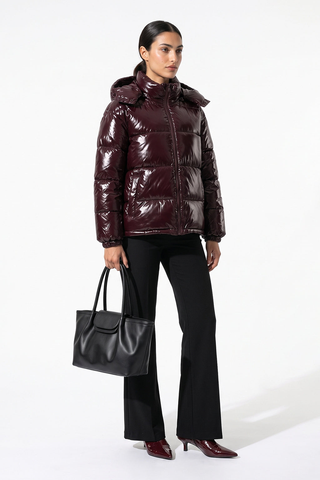 Women's Winter Warm Glossy Puffer Jacket with Hood