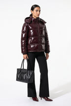 Women's Winter Warm Glossy Puffer Jacket with Hood