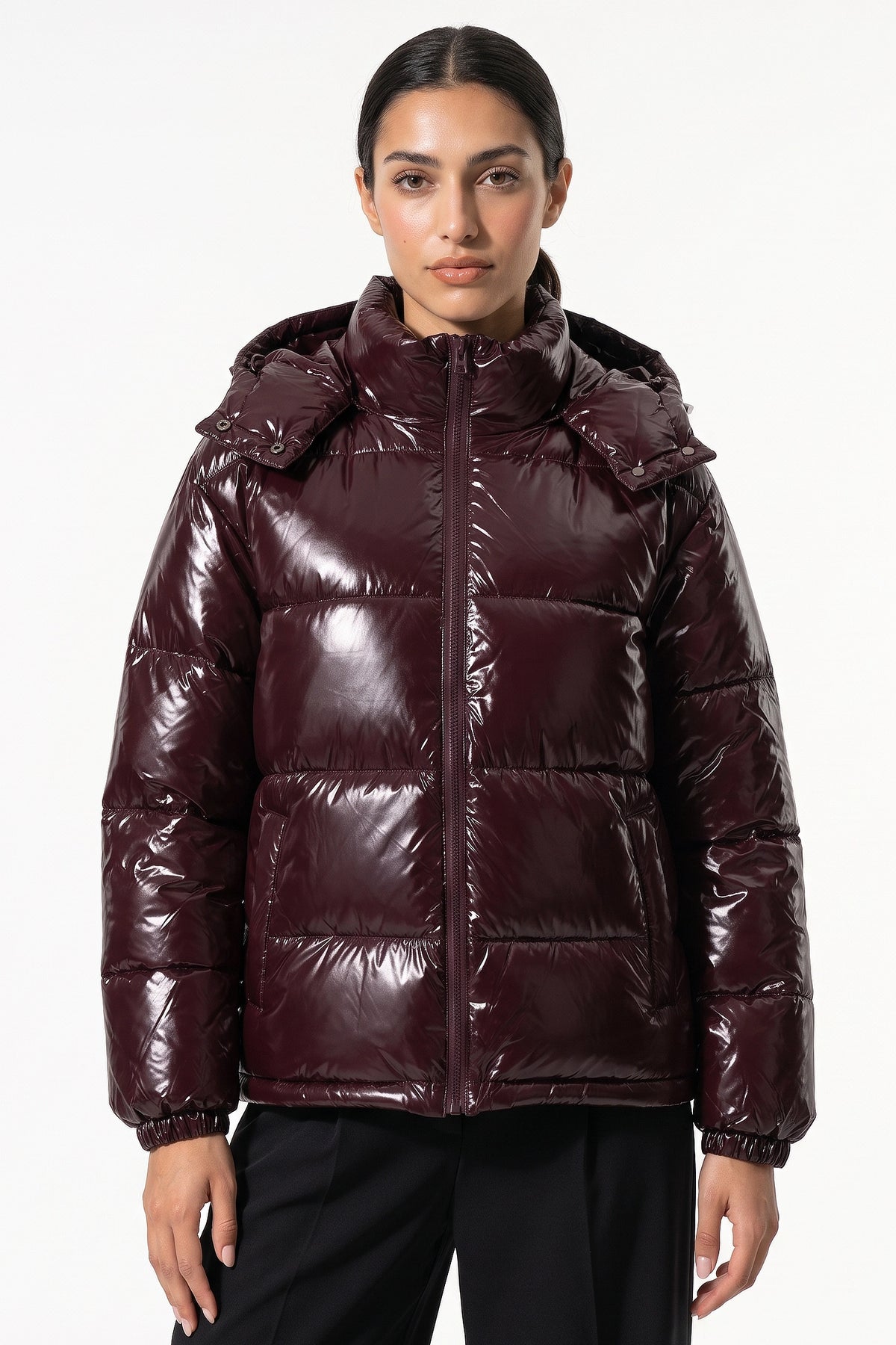 Women's Winter Warm Glossy Puffer Jacket with Hood