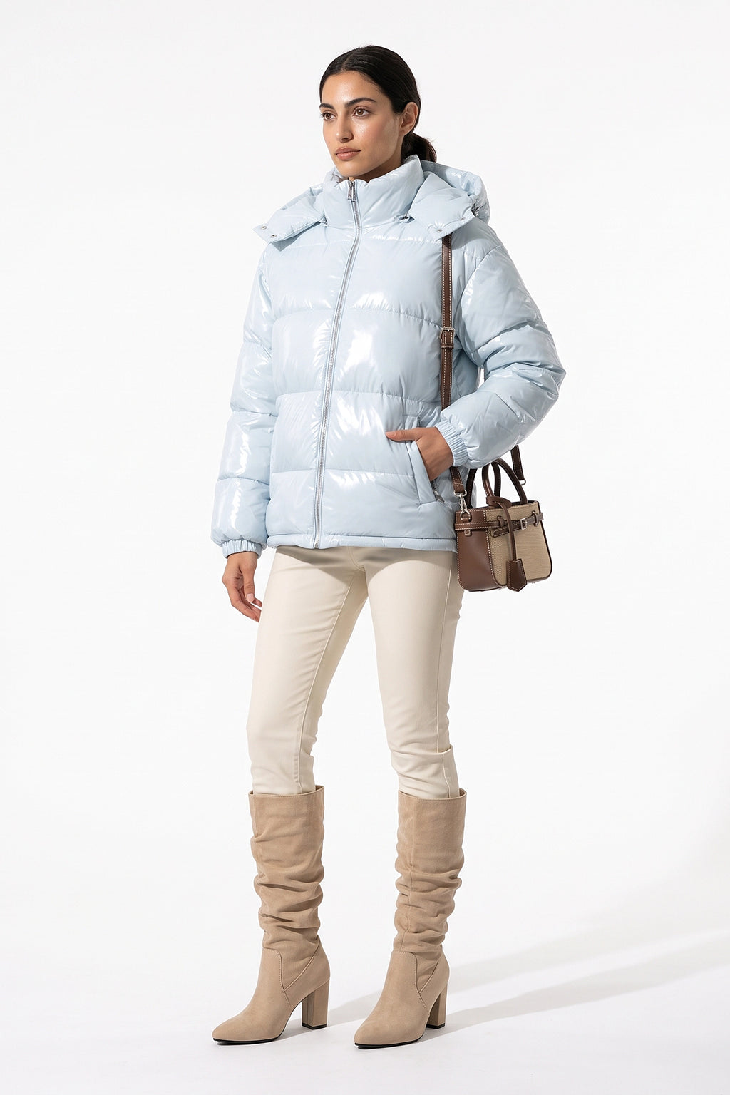 Women's Winter Warm Glossy Puffer Jacket with Hood