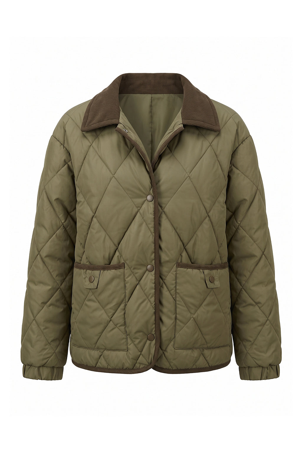 Women's Diamond Quilted Puffer Jacket with Corduroy Collar