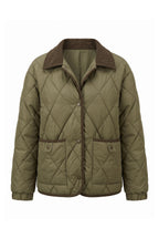 Women's Diamond Quilted Puffer Jacket with Corduroy Collar