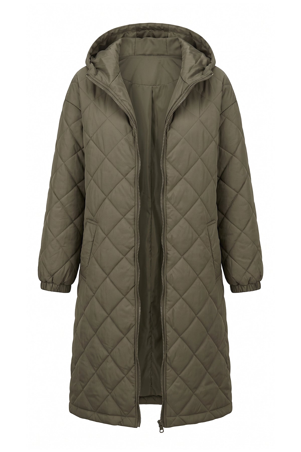 Women's Winter Warm Long Diamond Quilted Hooded Puffer Coat