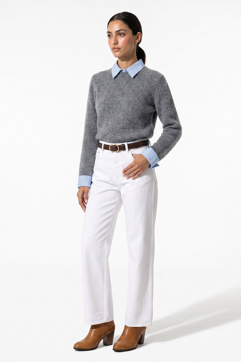 Women's Winter Warm Crew Neck Jumper with Layered Collar