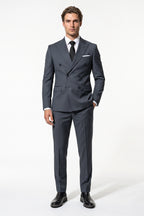 Men's Tailored Fit Double Breasted Two Piece Suit Set - Peak Lapel Blazer and Trousers