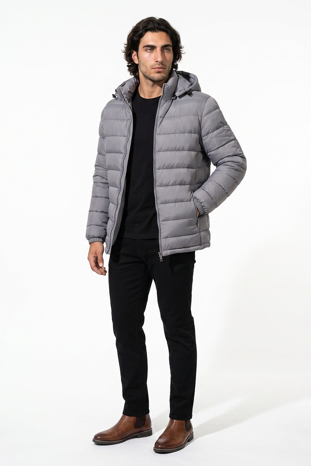 Men's Lightweight Warm Hooded Quilted Puffer Jacket