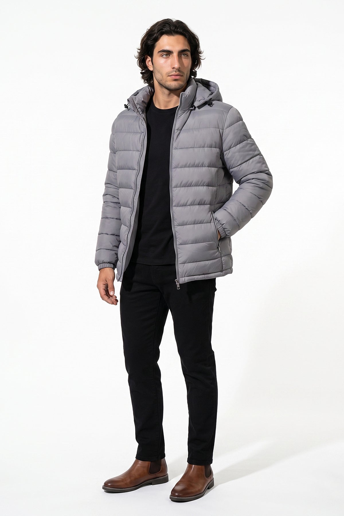 Men's Lightweight Warm Hooded Quilted Puffer Jacket