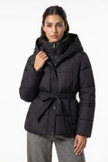Women's Winter Warm Hooded Puffer Jacket with Belted Waist