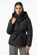Women's Winter Warm Hooded Puffer Jacket with Belted Waist