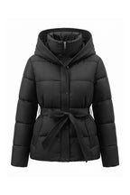 Women's Winter Warm Hooded Puffer Jacket with Belted Waist