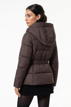 Women's Winter Warm Hooded Puffer Jacket with Belted Waist