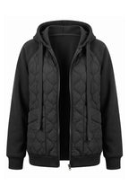 Women's Winter Warm Hooded Diamond Quilted Jacket with Soft Knit Sleeves
