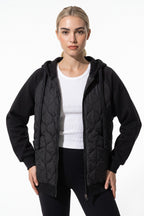 Women's Winter Warm Hooded Diamond Quilted Jacket with Soft Knit Sleeves