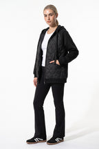Women's Winter Warm Hooded Diamond Quilted Jacket with Soft Knit Sleeves