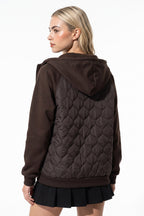 Women's Winter Warm Hooded Diamond Quilted Jacket with Soft Knit Sleeves