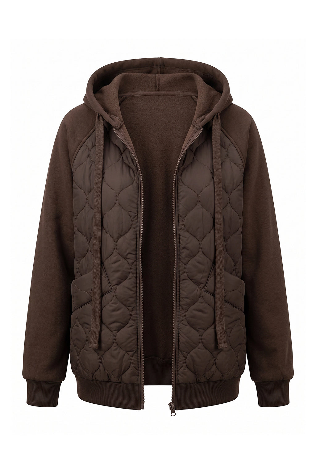 Women's Winter Warm Hooded Diamond Quilted Jacket with Soft Knit Sleeves