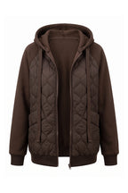 Women's Winter Warm Hooded Diamond Quilted Jacket with Soft Knit Sleeves