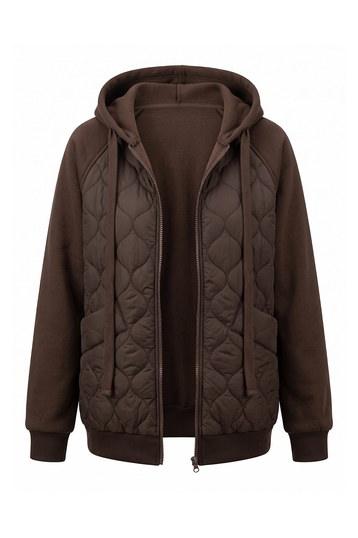 Women's Winter Warm Hooded Diamond Quilted Jacket with Soft Knit Sleeves