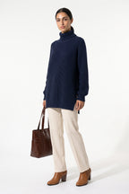 Women's Winter Warm Knitted Jumper with Roll Neck and Side Splits