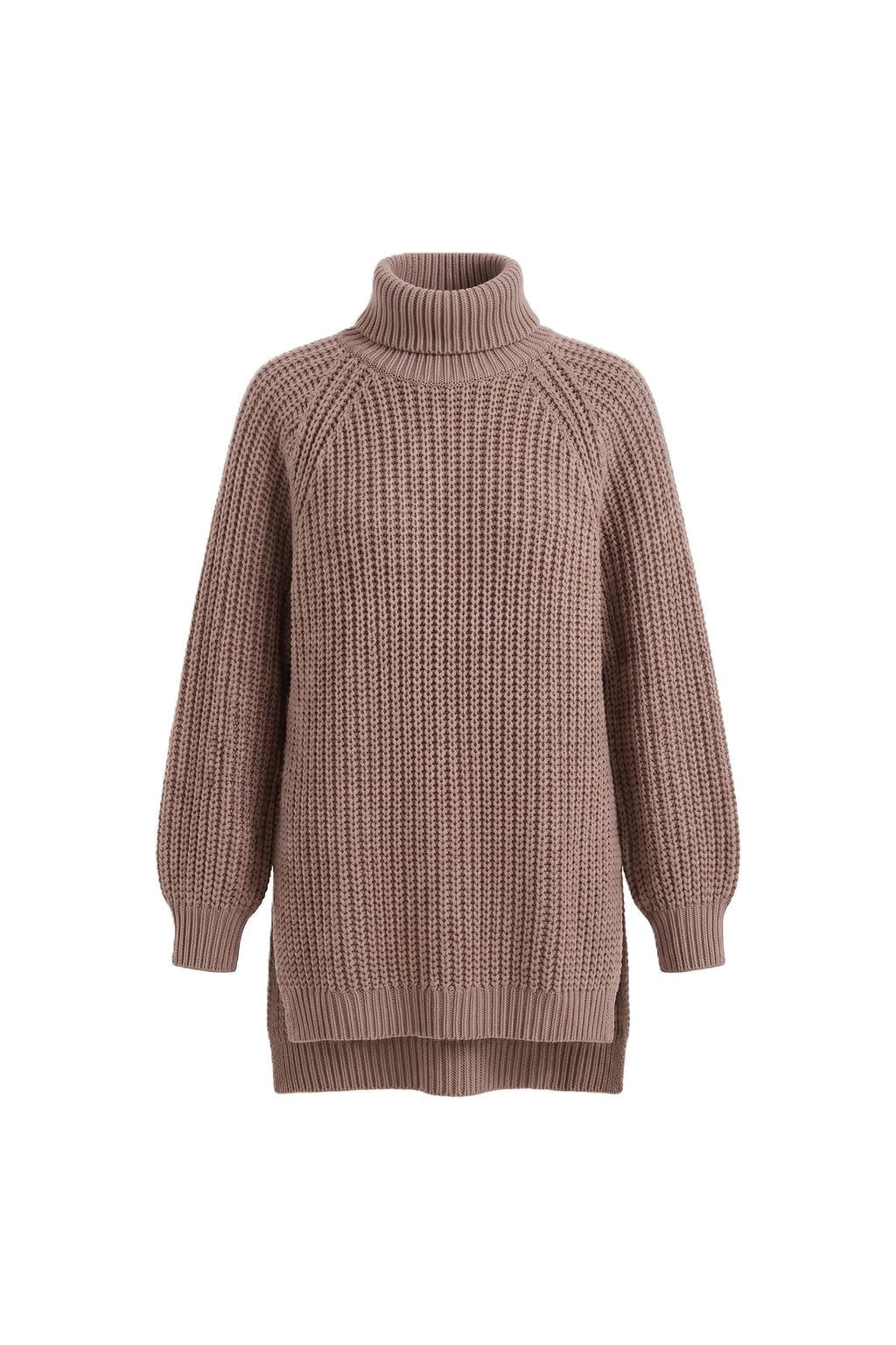 Women's Winter Warm Knitted Jumper with Roll Neck and Side Splits