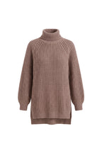 Women's Winter Warm Knitted Jumper with Roll Neck and Side Splits